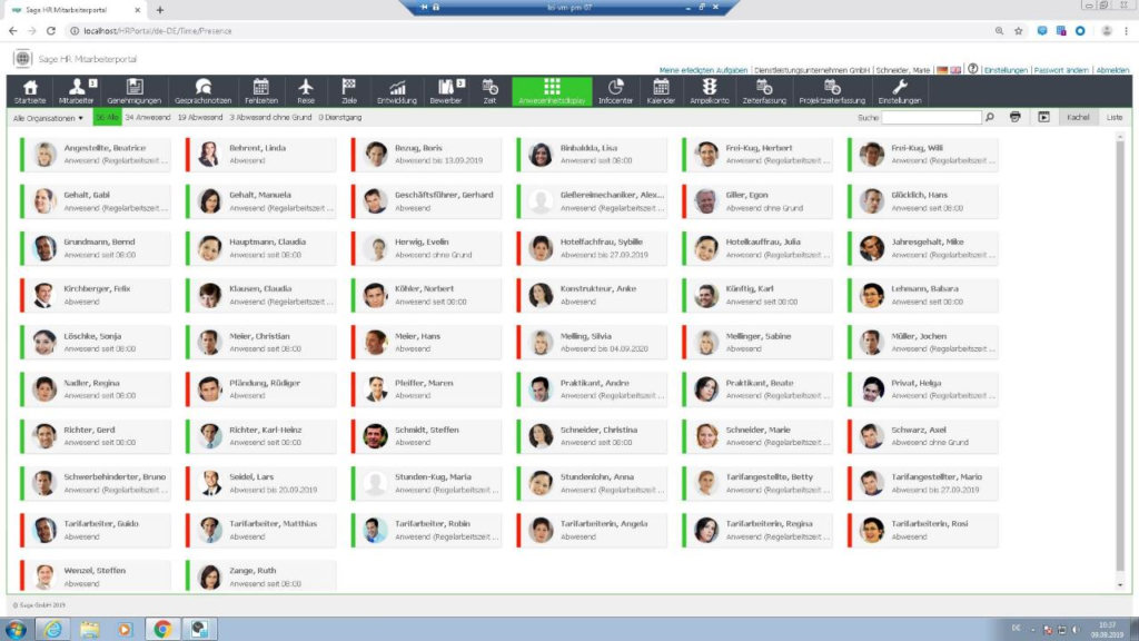 Screenshot Anwesenheit Mitarbeiter